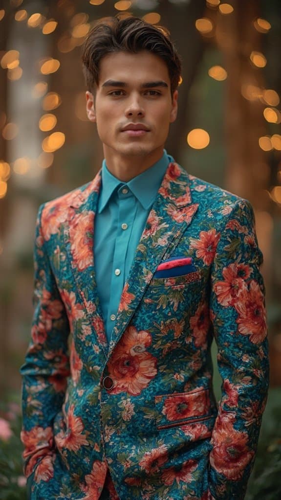 bold floral print suit