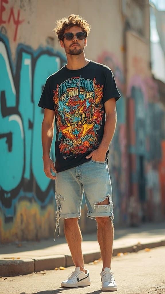 graphic t shirt and shorts