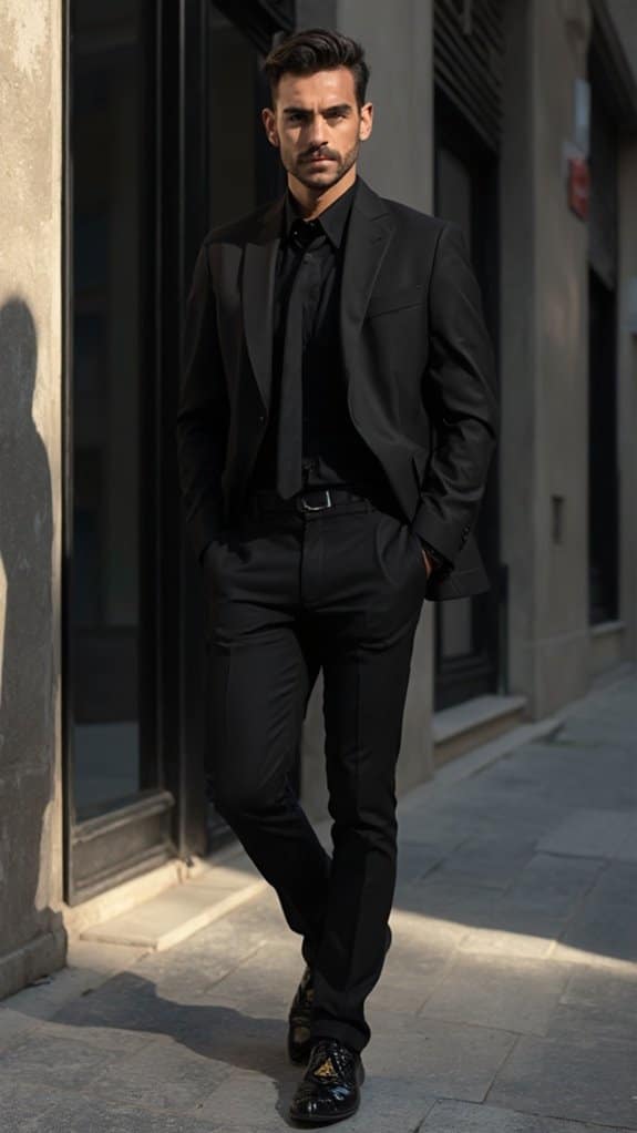 stylish black outfit statement shoes