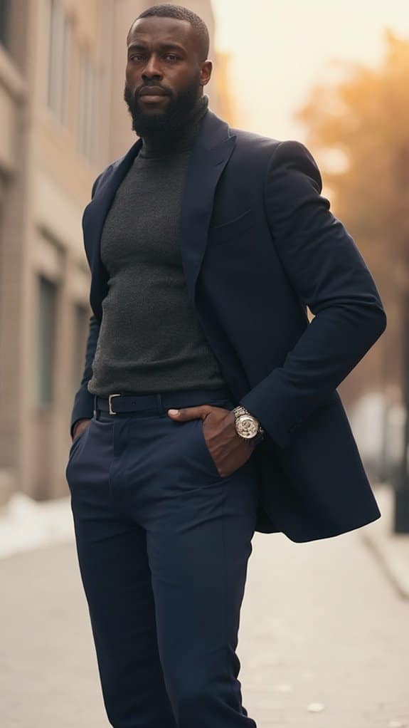 stylish turtleneck and trousers